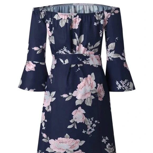 Blue Floral Dress with sash - Picture 4 of 4